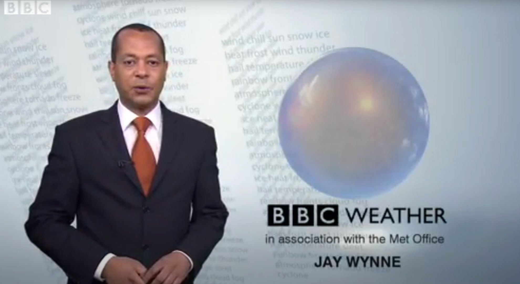 Jay Wynne presenting BBC weather