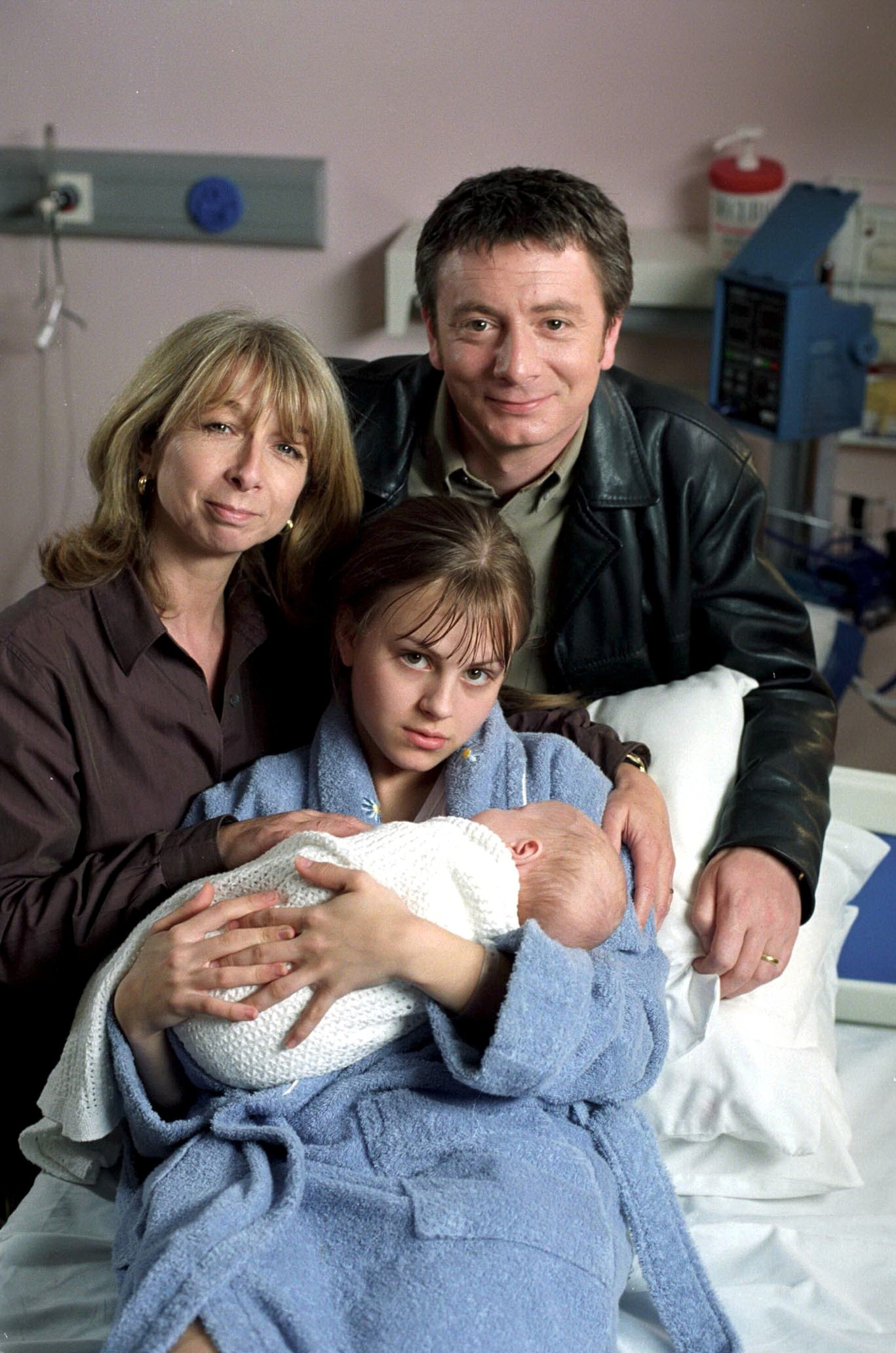 Coronation Street's, Gail, Martin, Sarah and baby Bethany at the hospital
