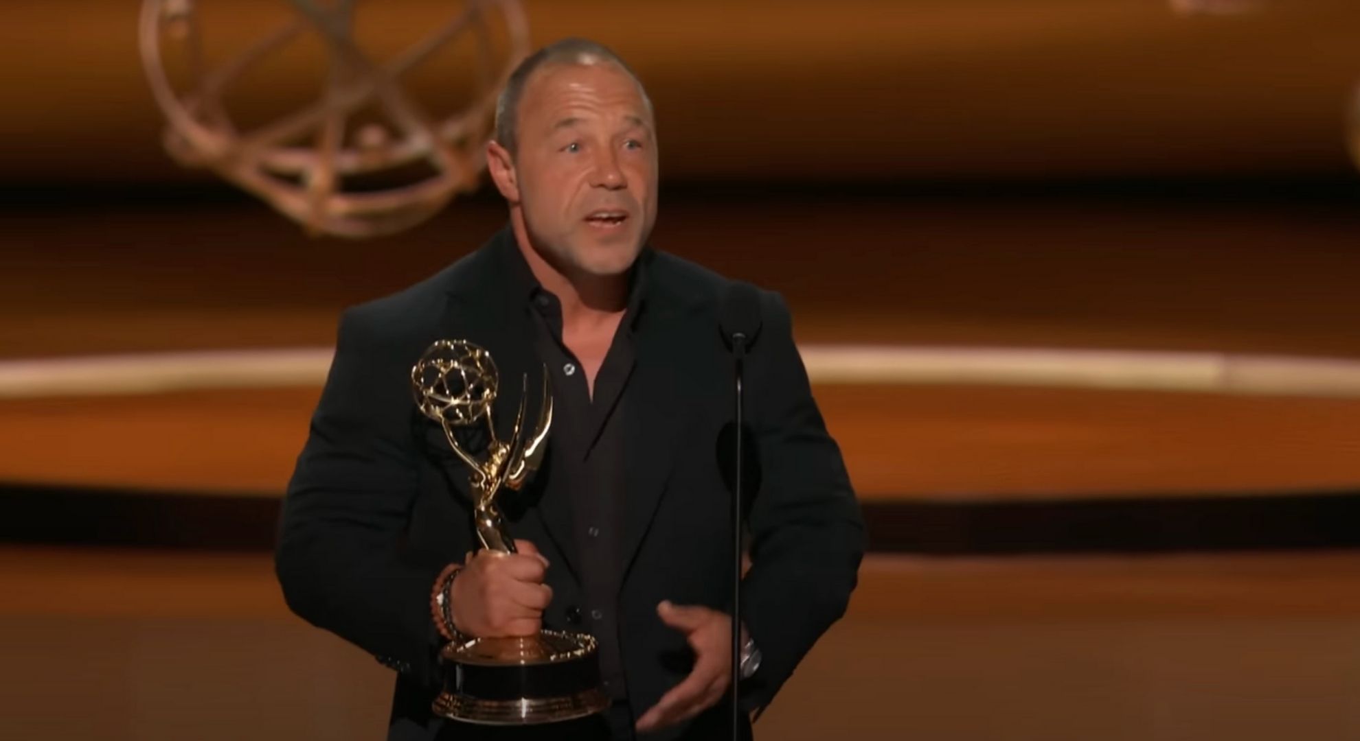 Stephen Graham giving a speech at the Emmys