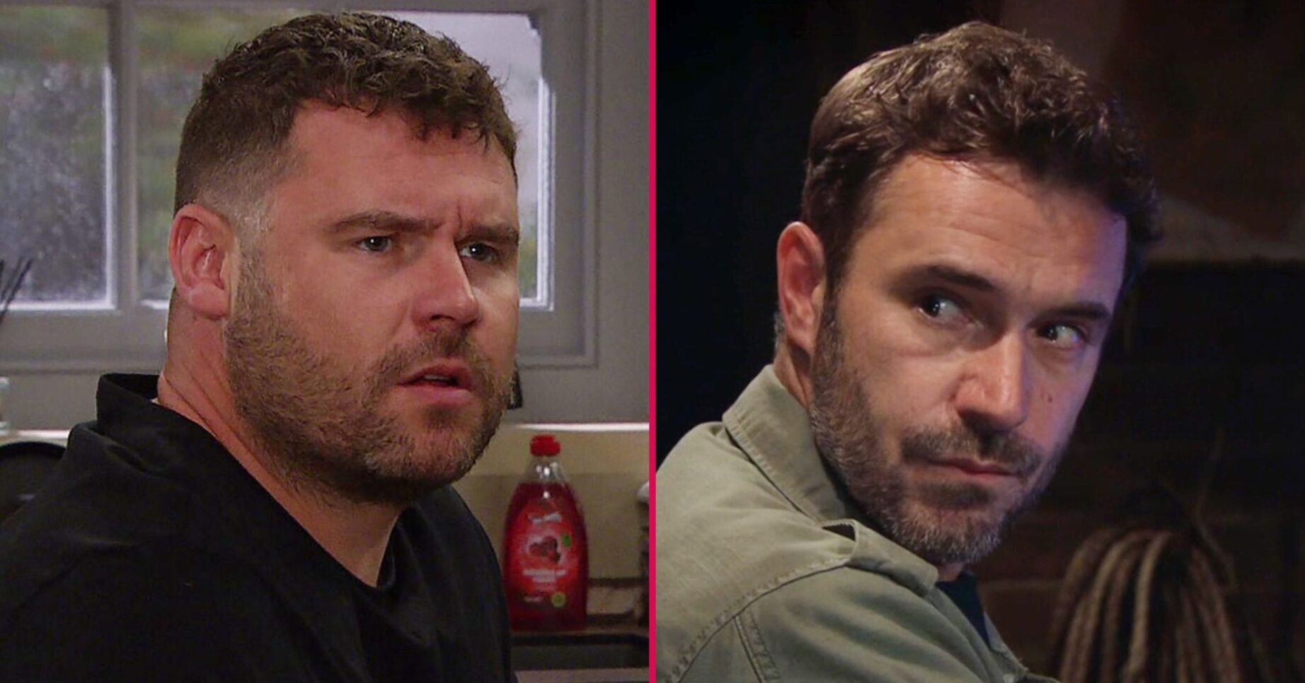 Aaron and John in Emmerdale split shot (Credit: ITV/Comp ED!)