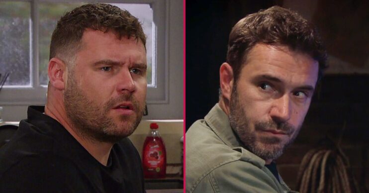 Aaron and John in Emmerdale split shot (Credit: ITV/Comp ED!)