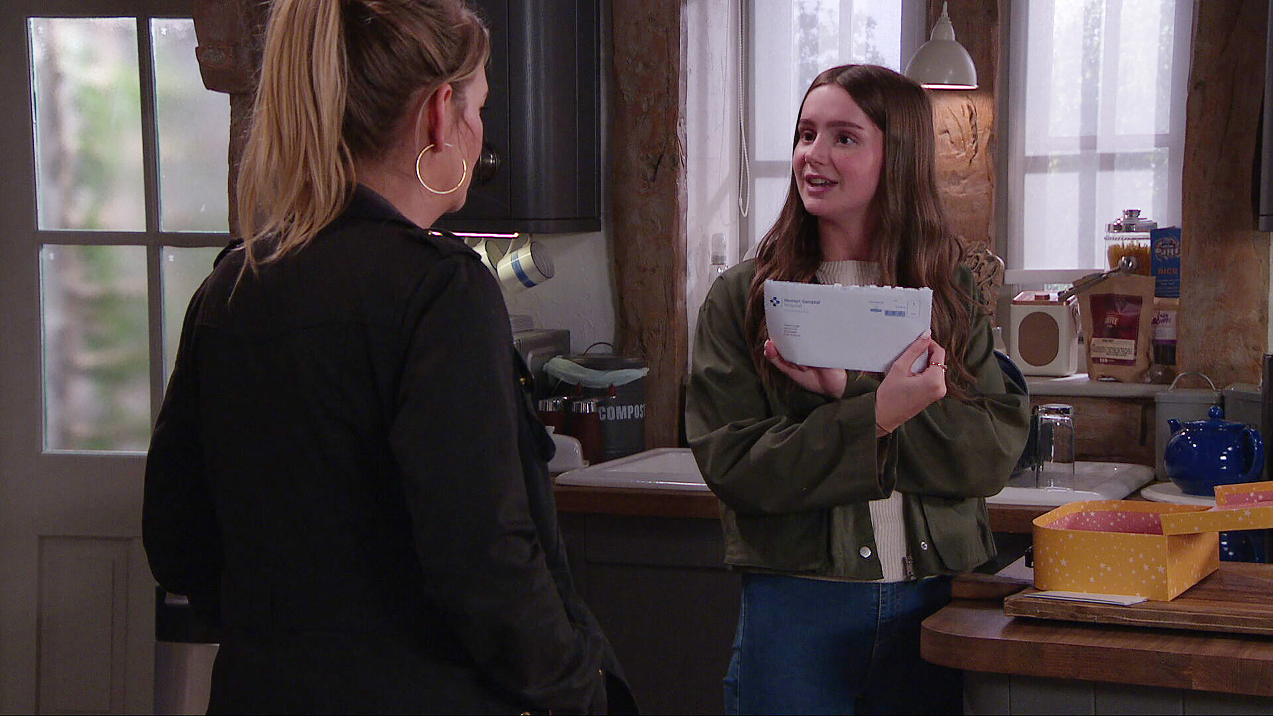 Sarah is getting excited about the baby, but Charity is hiding a secret (Credit: ITV)