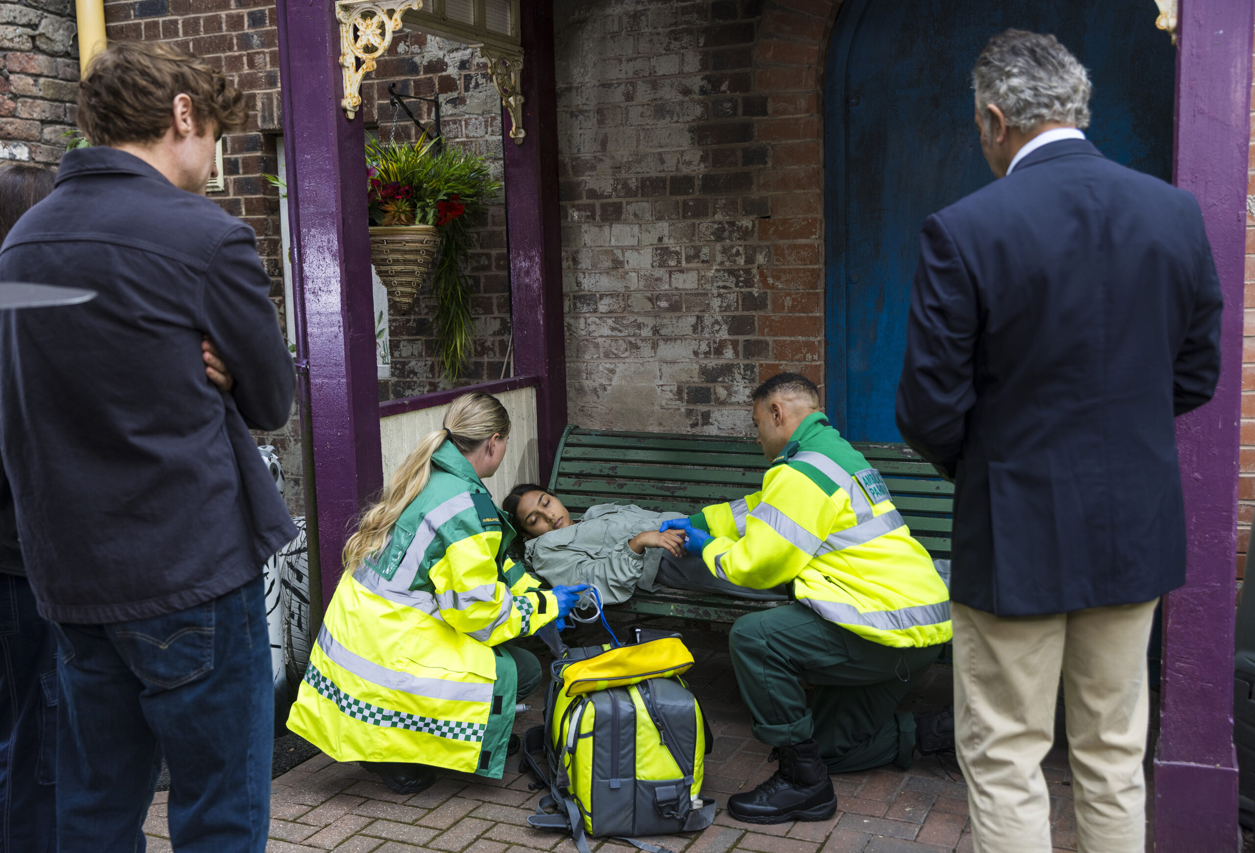 Coronation Street's Asha unconscious on bench with paramedics