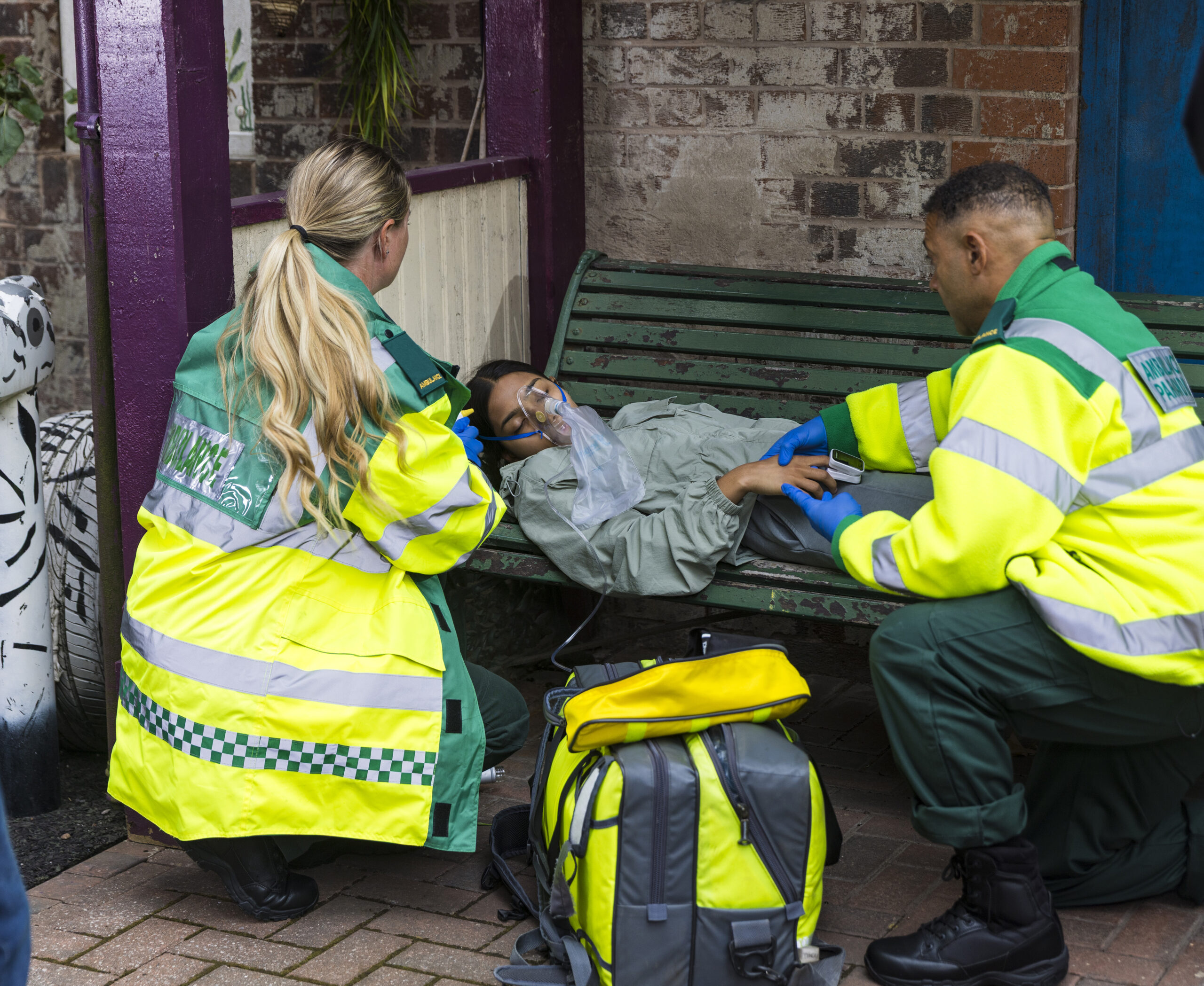 Coronation Street's Asha unconscious on bench with paramedics