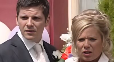Dennis and Sharon get married in EastEnders (Credit: BBC)