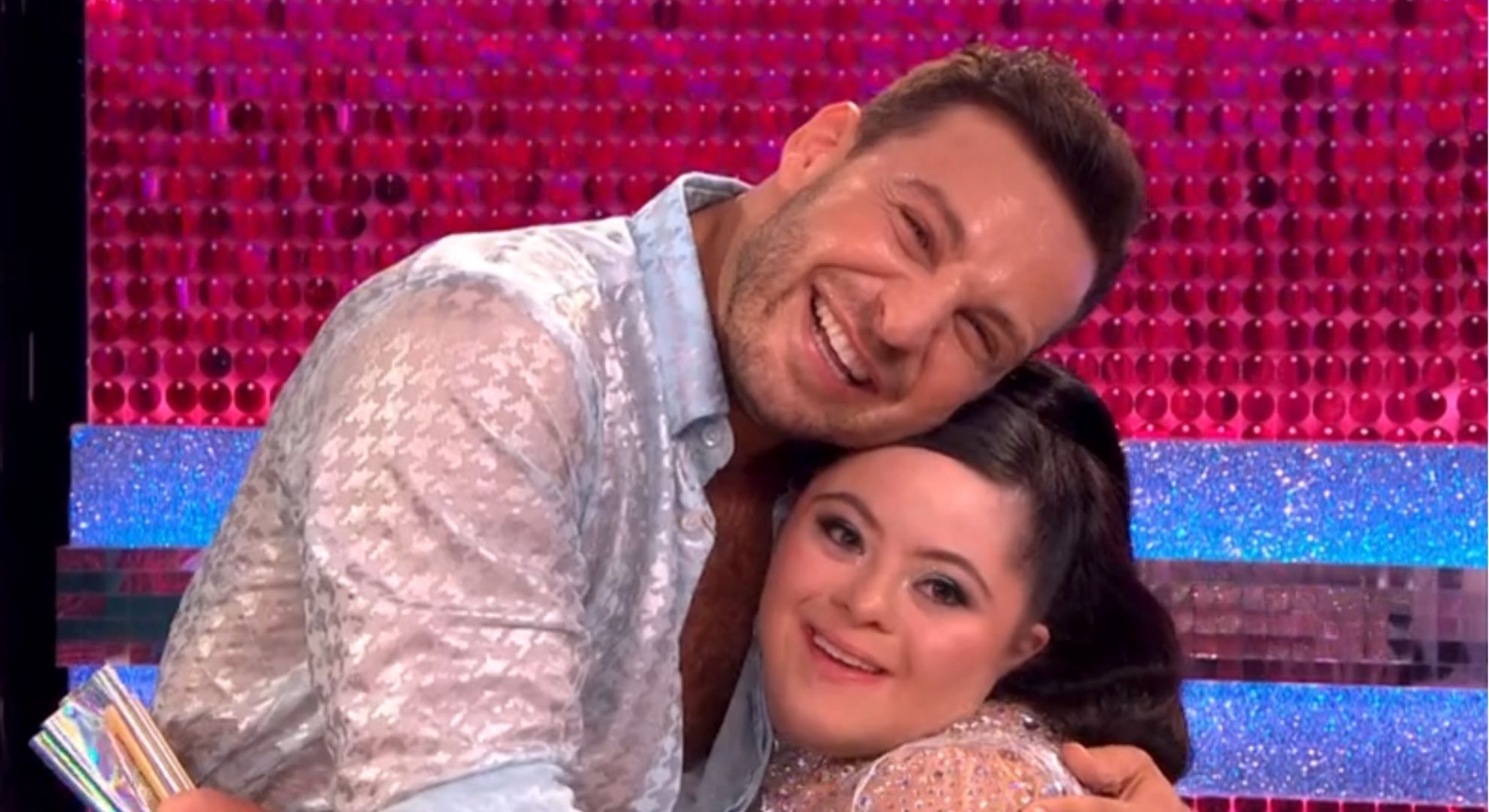 Vito Coppola and Ellie Goldstein hugging on Strictly