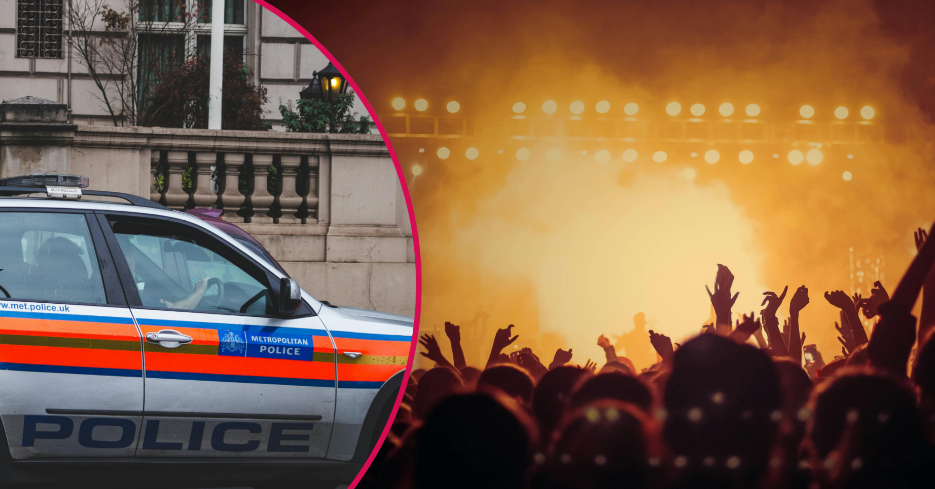 Concert crowd and a police car