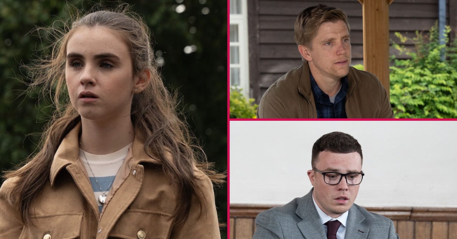 Emmerdale's April, Robert and Vinny comp image (Credit: ITV/Comp ED!)