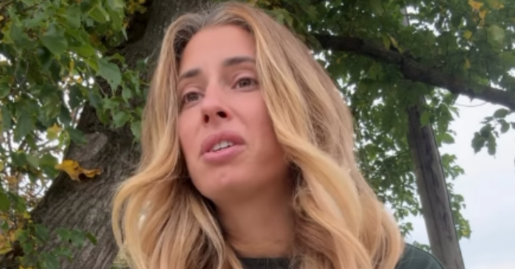 Stacey Solomon speaking in her garden