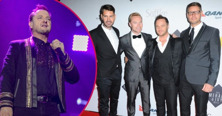 Mikey Graham on stage / Boyzone in a group photo