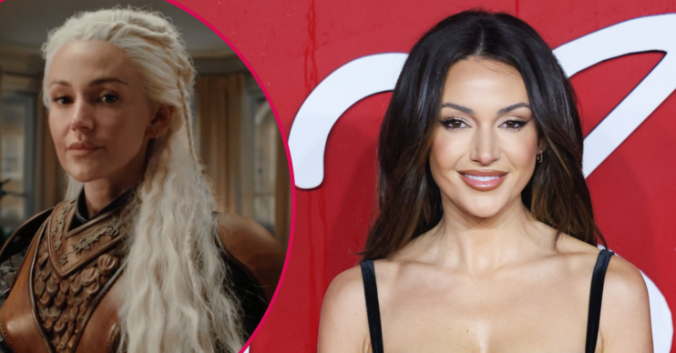 Michelle Keegan brunette smiling and with blonde hair
