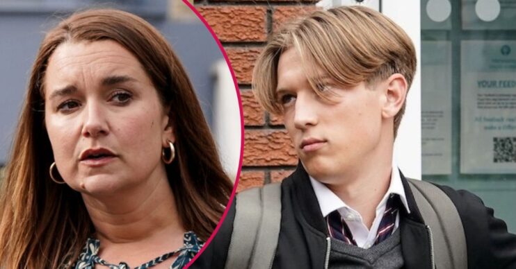 Joel looking smug on EastEnders; inset, Vicki looks worried (Credit: BBC/Composite: ED!)
