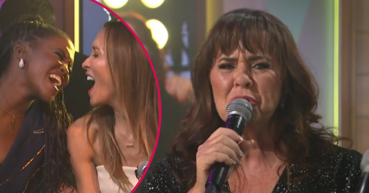 Myleene Klass and Oti Mabuse inset and Coleen Nolan singing