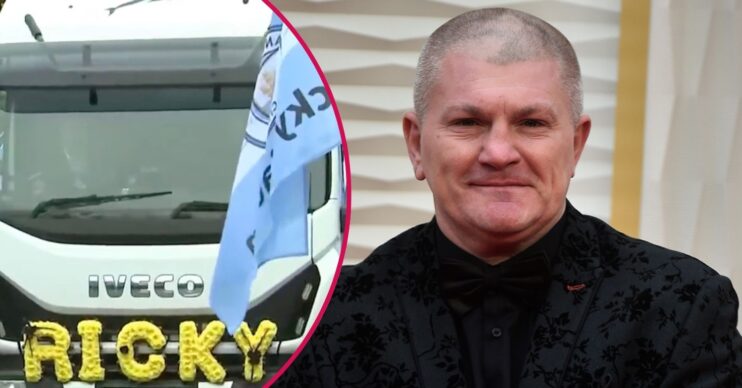 Ricky Hatton lorry at funeral / Ricky Hatton looking in front