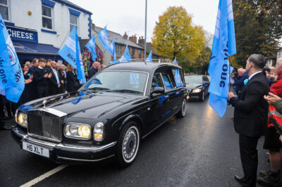 Ricky Hatton funeral with flags