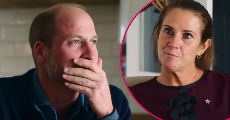 ED! composite of Prince William looks sad as he speaks to Rhian Mannings about her husband's suicide