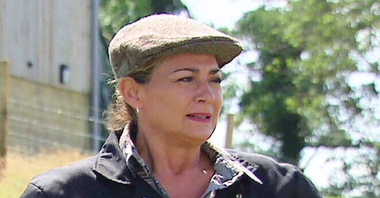 Moira Dingle looks worried in Emmerdale (Credit: ITV/Comp ED!)
