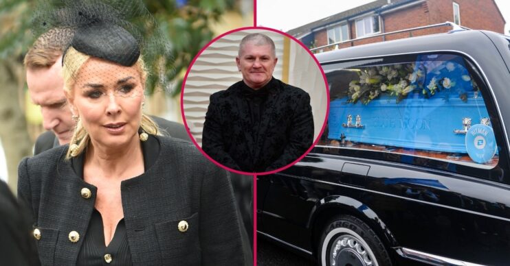 Claire Sweeney at Ricky Hatton's funeral / Ricky Hatton looking in front / Ricky Hatton's coffin