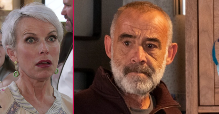 Kevin looks stressed on Coronation Street; inset, Debbie is shocked (Credit: ITV/Composite: ED!)