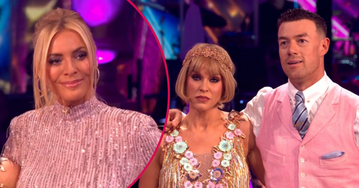 Tess Daly inset and Vicky Pattison and Kai Widdrington on Strictly
