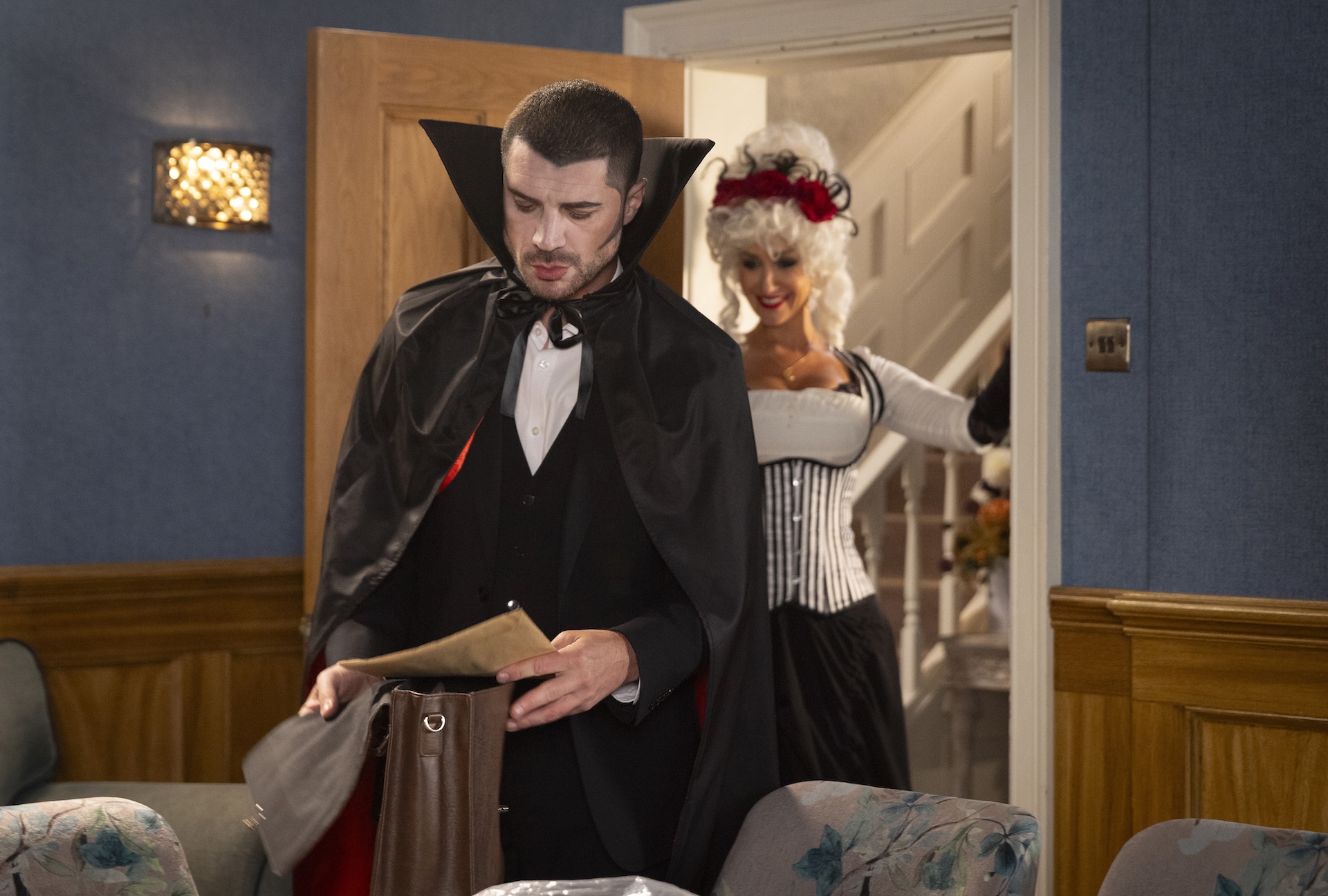 Adam and Eva in Halloween costumes 
