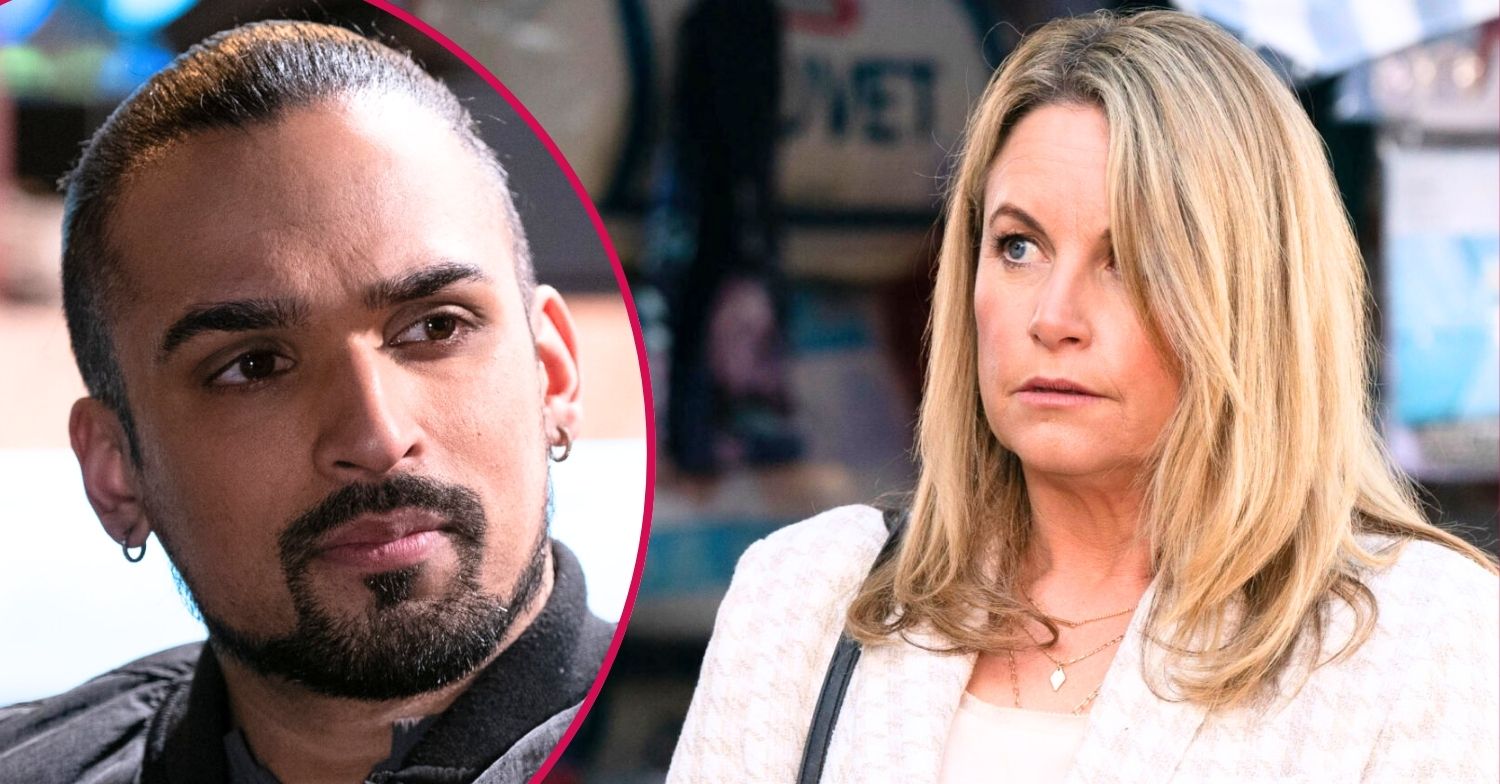 Sam looks shady on EastEnders; inset, Ravi (Credit: BBC/Composite: ED!)