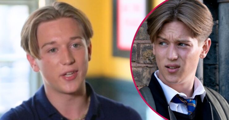 Max Murray in an interview; inset, Joel on EastEnders (Credit: BBC/Composite: ED!)