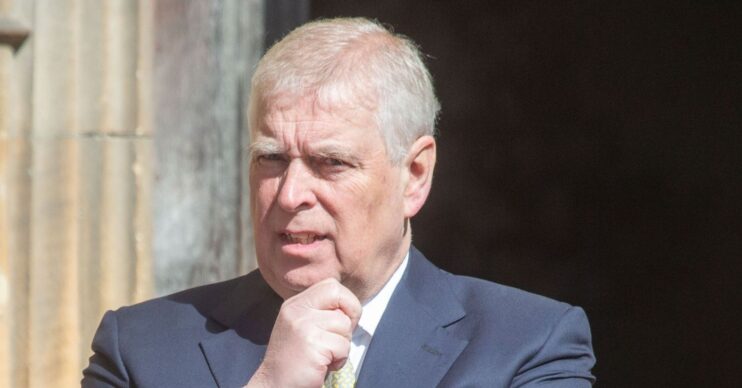 Prince Andrew with his hand on his chin in suit