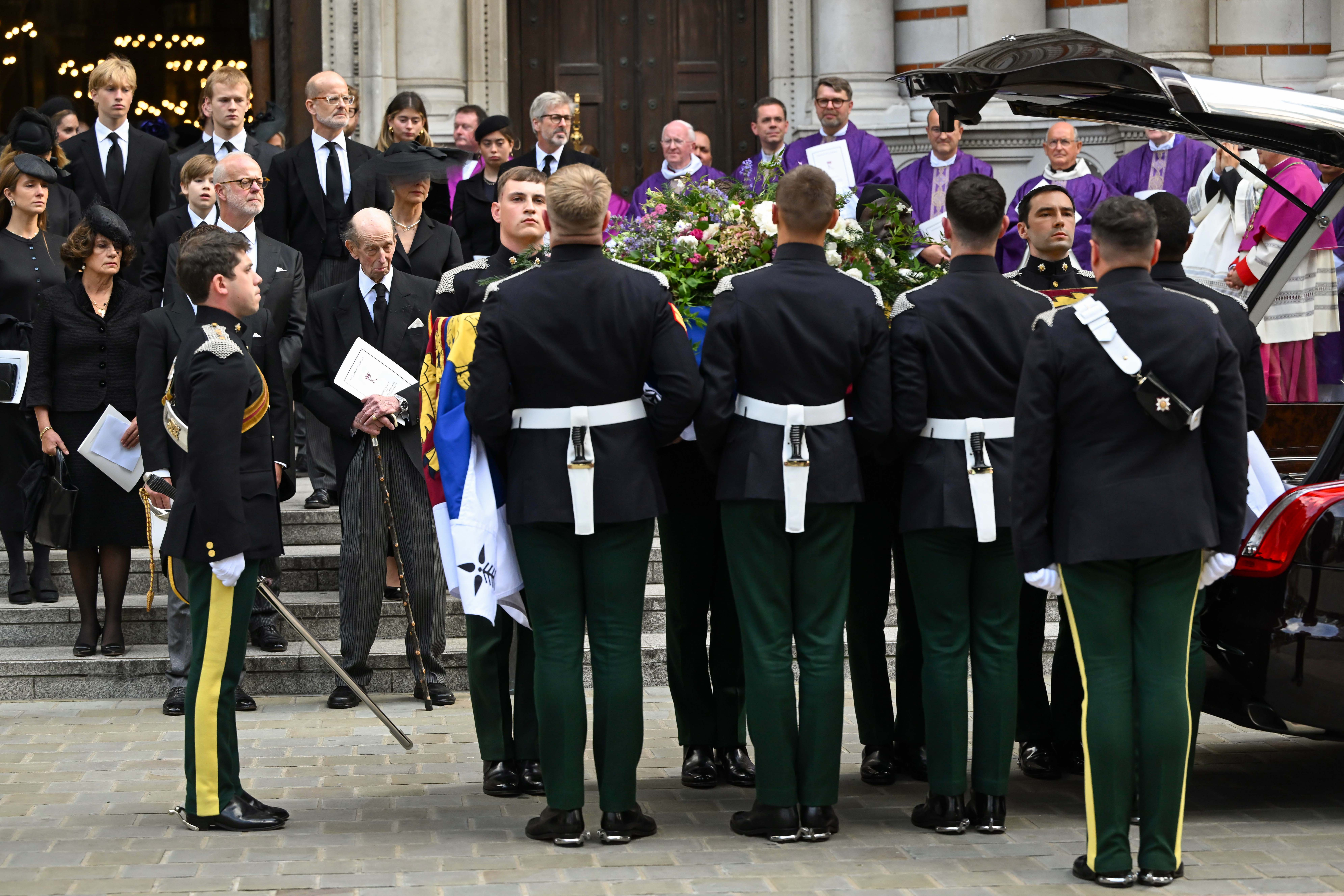Duchess of Kent's coffin being carried during her funeral