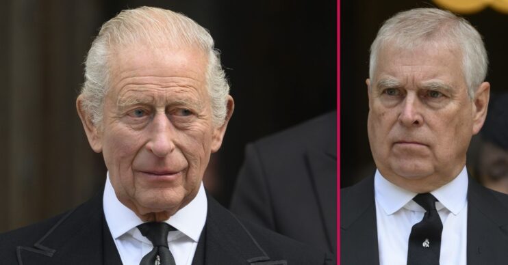 ED composite of King Charles and Prince Andrew at Duchess of Kent's funeral