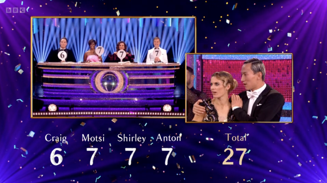 The judges scoring Karen on Strictly (Credit: BBC)