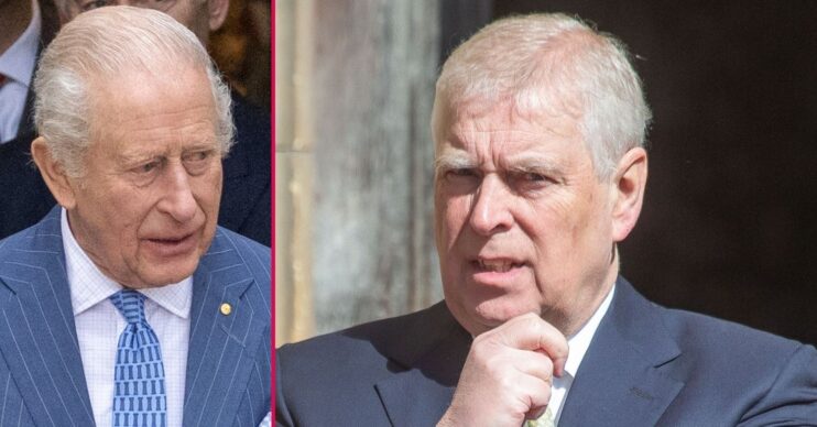 ED composite of King Charles and Prince Andrew looking serious