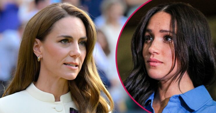 ED composite of Kate Middleton at Wimbledon and Meghan Markle in blue outfit