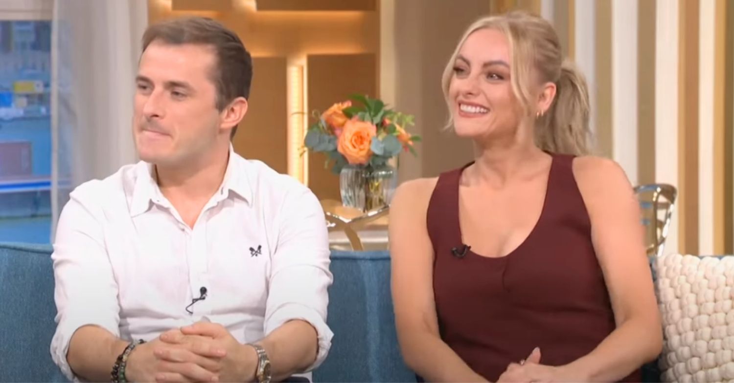 Max Bowden and Katie McGlynn smiling on This Morning sofa together (Credit: ITV/YouTube/Composite: ED!)