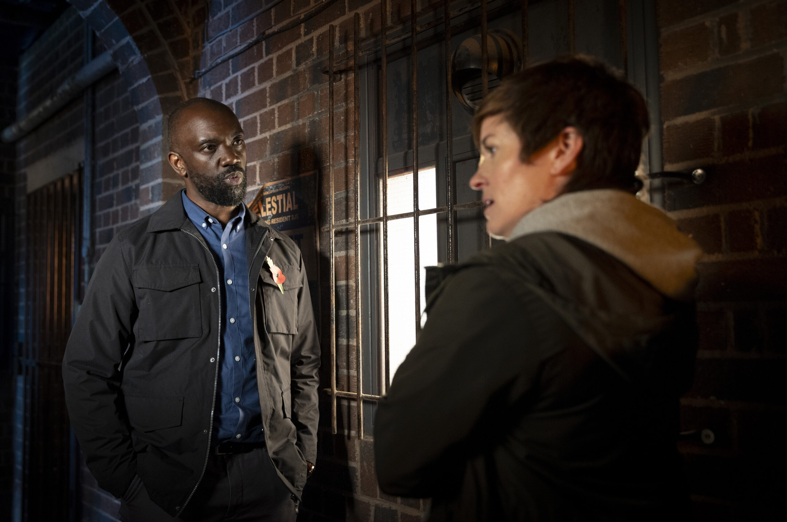 Costello and Becky talking in the dark in Coronation Street