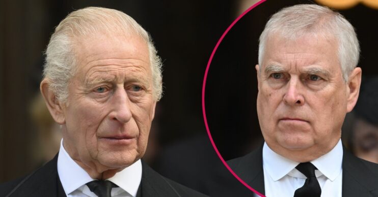 ED composite of King Charles and Prince Andrew at Duchess of Kent's funeral