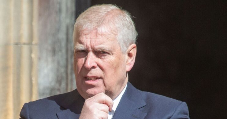 Prince Andrew with his hand on his chin