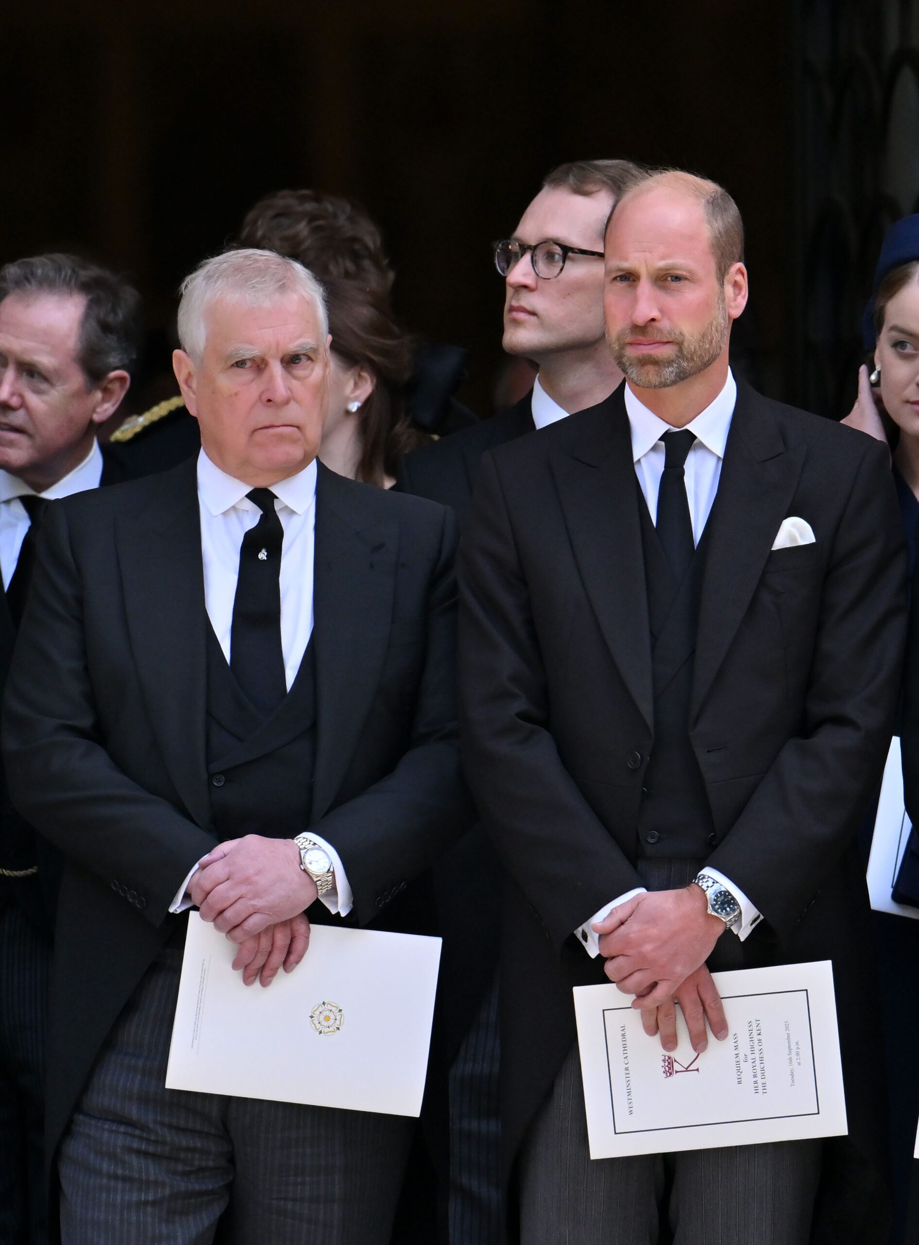 Prince Andrew and William at Duchess of Kent's funeral