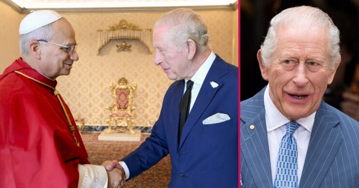 ED composite of King Charles meeting with Pope Leo in Italy