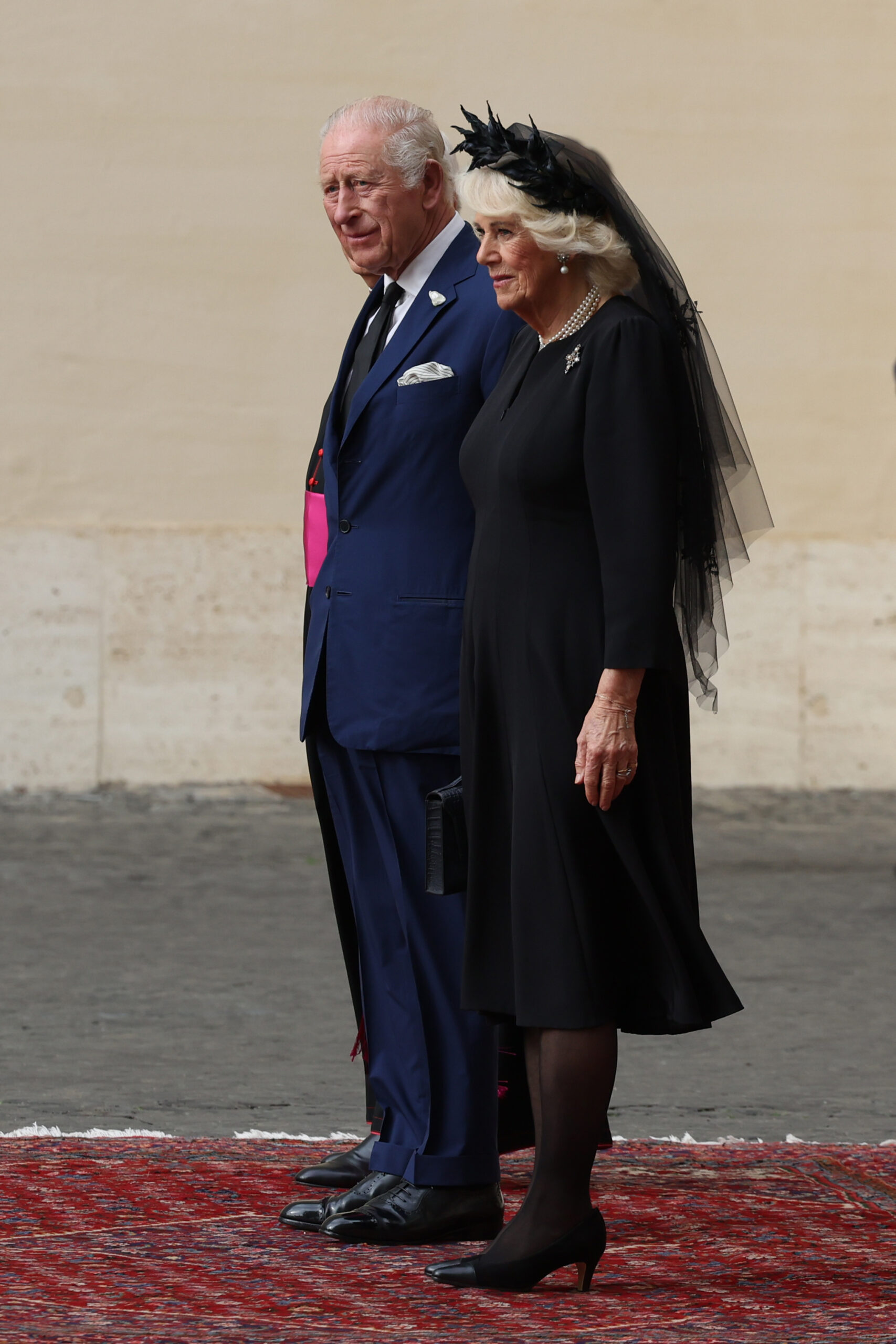 King Charles and Queen Camilla, in all black, in Rome