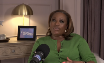 Charlene White in green top on Loose Women podcast