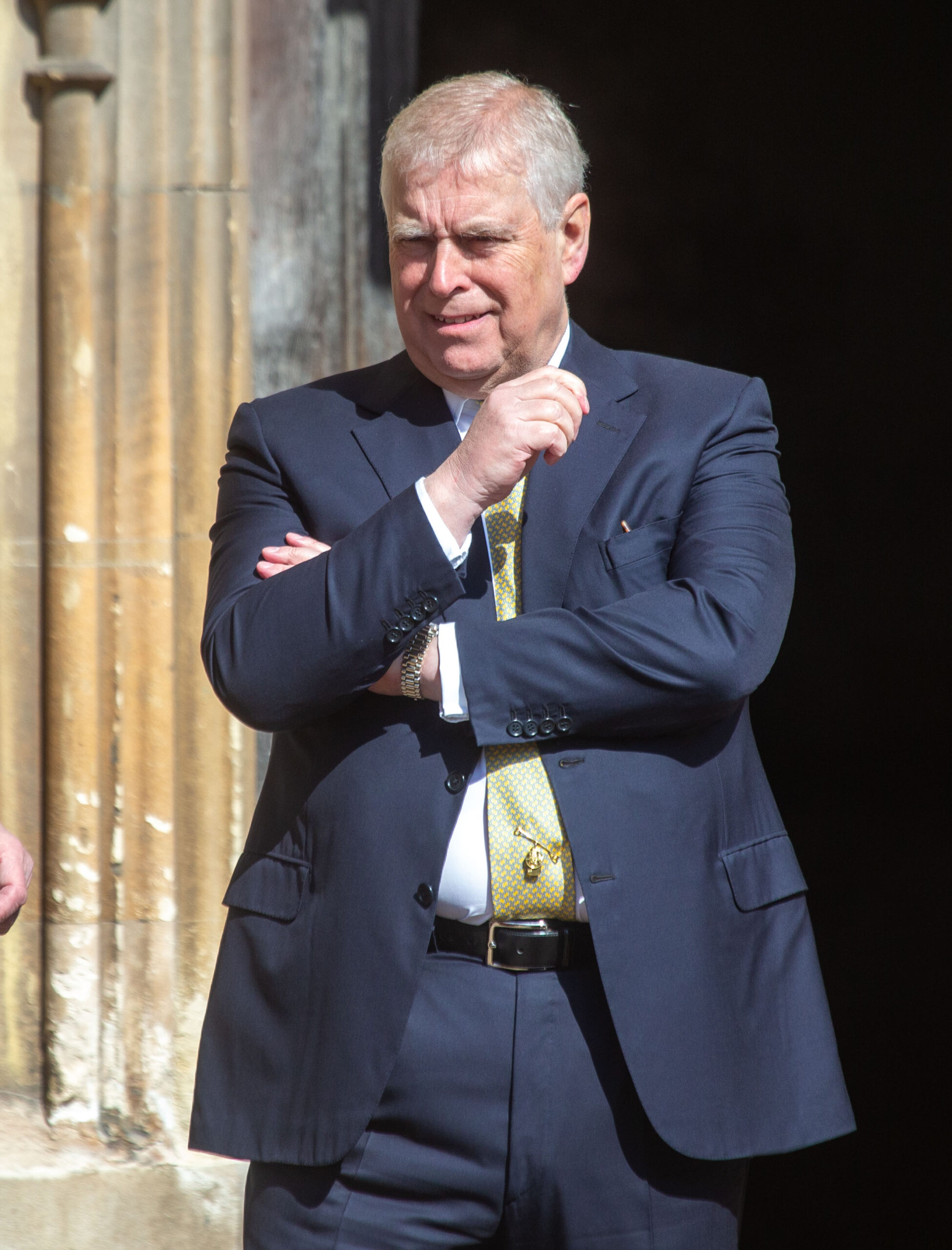Prince Andrew frowning at Easter service
