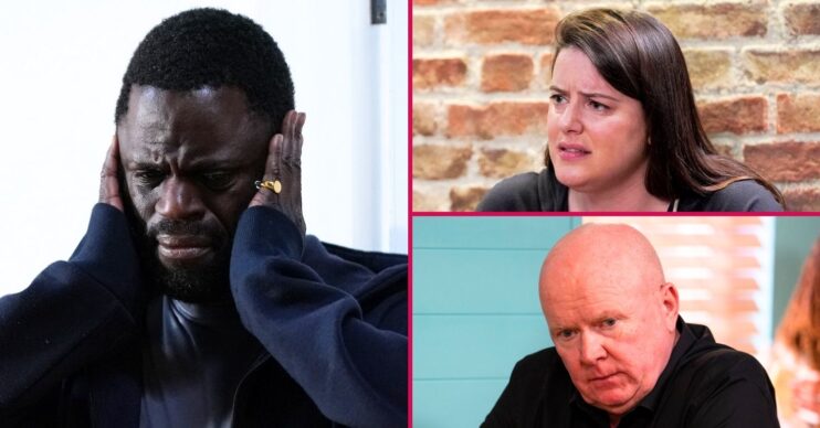 Composite image of Kojo, Zoe and Phil on EastEnders (Credit: BBC/Composite: ED!)