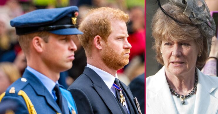 ED composite of Prince William and Harry at funeral and Lady Sarah McCorquodale at wedding