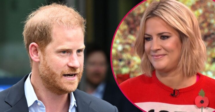 ED composite of Prince Harry in suit and Caroline Flack on This Morning