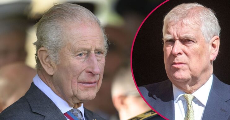 ED composite of King Charles III attends the LGBT+ Armed Forces Dedication Ceremony and Prince Andrew at Easter service