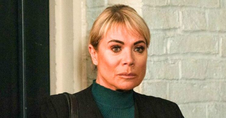 Sharon looks upset in EastEnders (Credit: BBC/Composite: ED!)