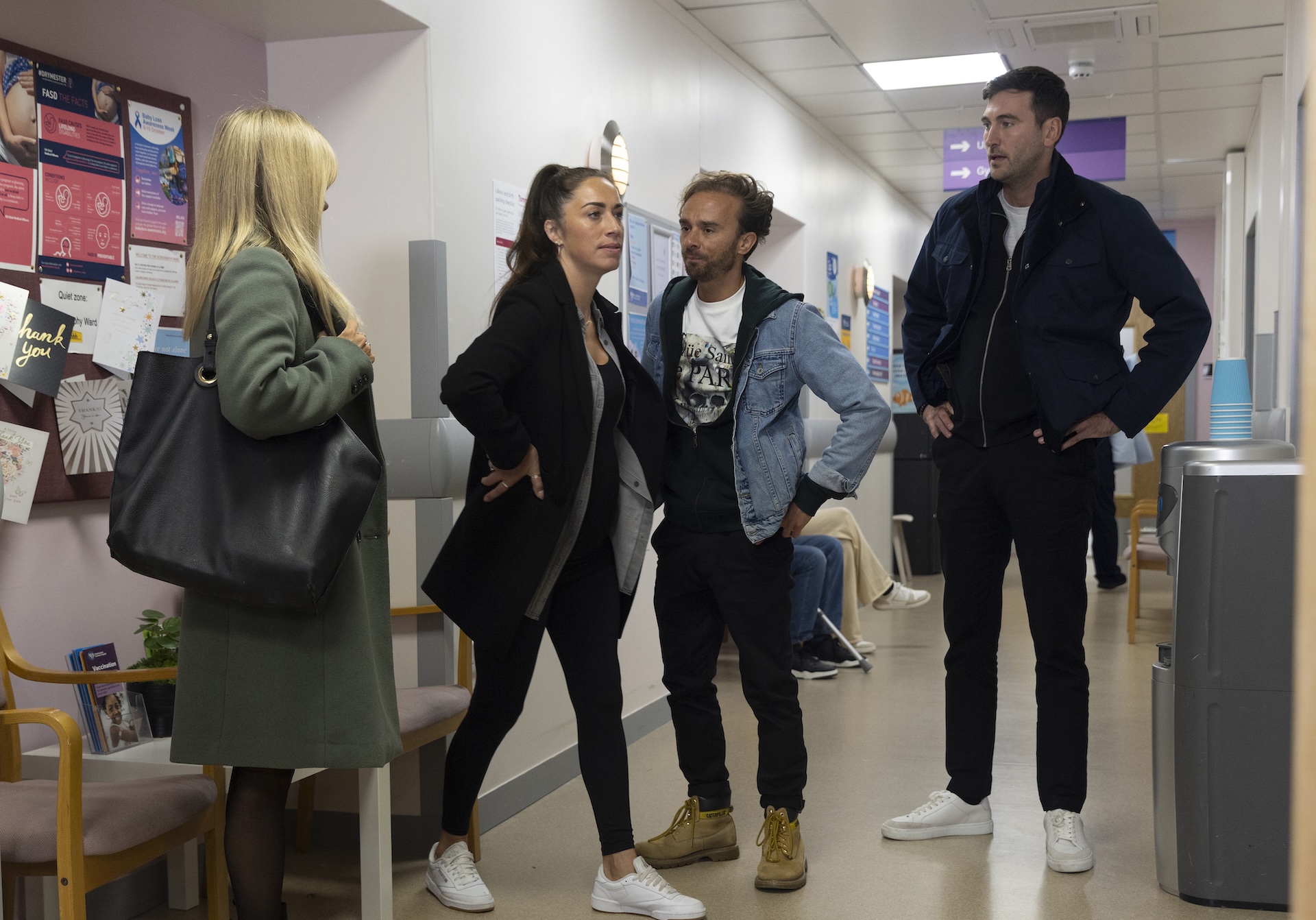 Sarah, Shona, David and Kit talking at the hospital