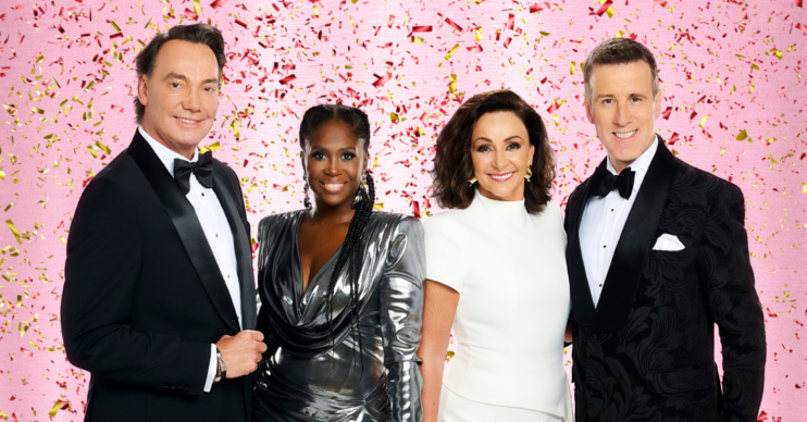 Strictly Come Dancing judges against a pink background