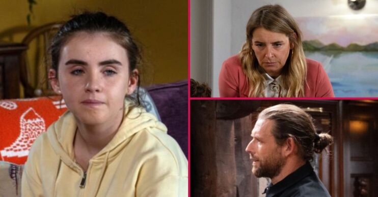April, Charity and Kev in Emmerdale split pic (Credit: ITV/Comp ED!)